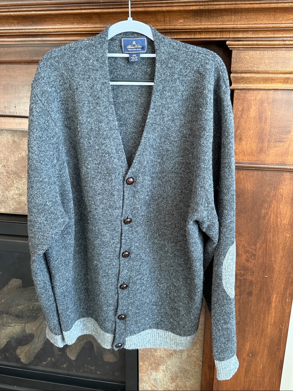 Vintage Gray Brooks Brothers Shetland wool cardigan sweater elbow patches XXL